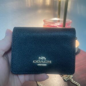 Coach Black Textured Leather Mini Wallet on a Chain